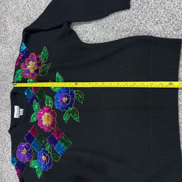 Vintage Marnie West Black Sequin Beaded Full Sleeve Wool Rabbit Hair Sweater M - Picture 5 of 9